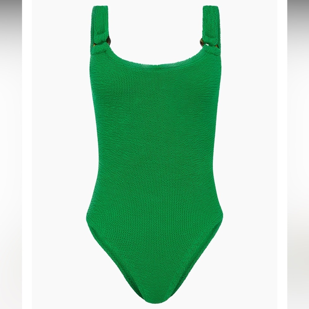 New Hunza G Domino Green Swimsuit Crinkle Bikini Emerald One Piece Stretch - Picture 8 of 16